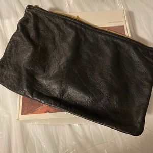 Black leather clutch